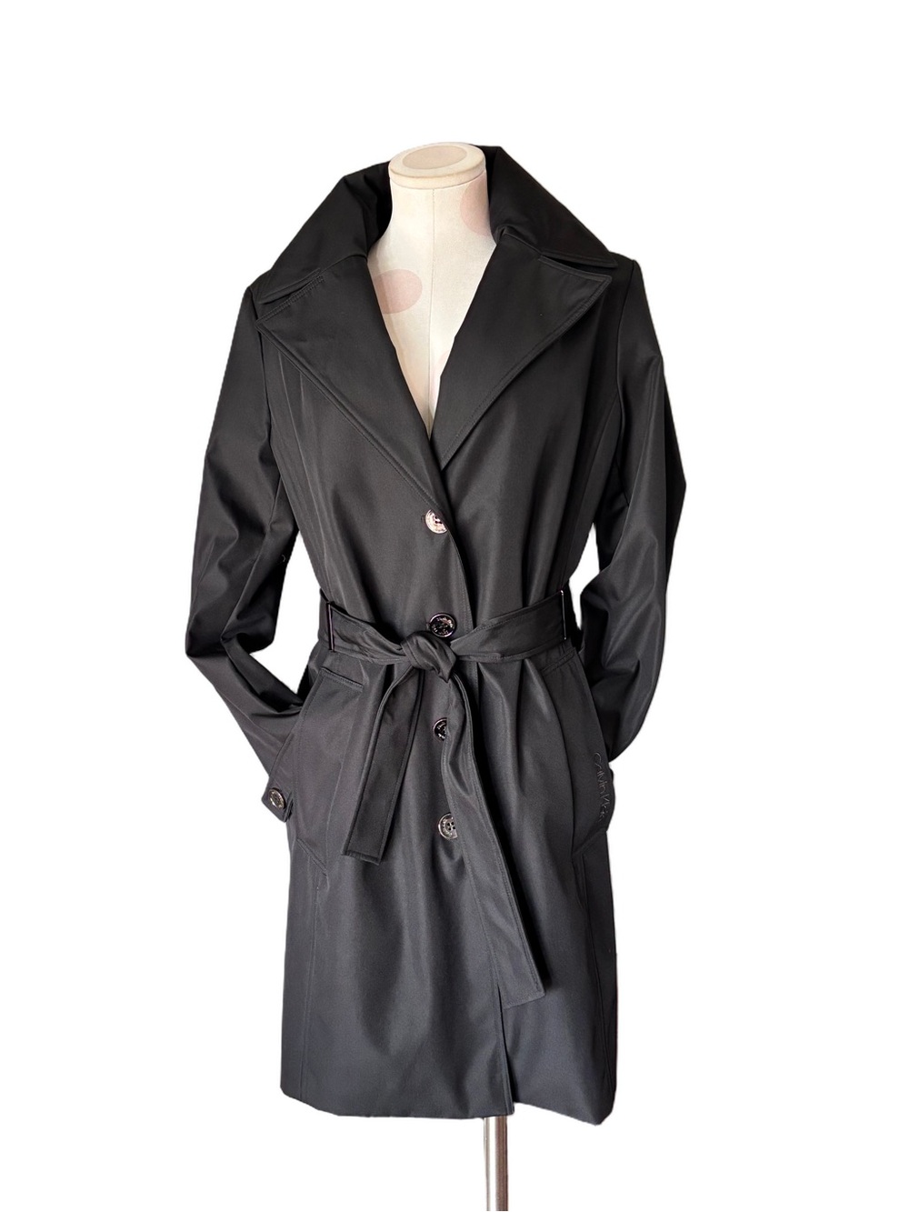 NWT Calvin Klein Belted Trench Rain Jacket Removable Hood - black - medium - Picture 14 of 14